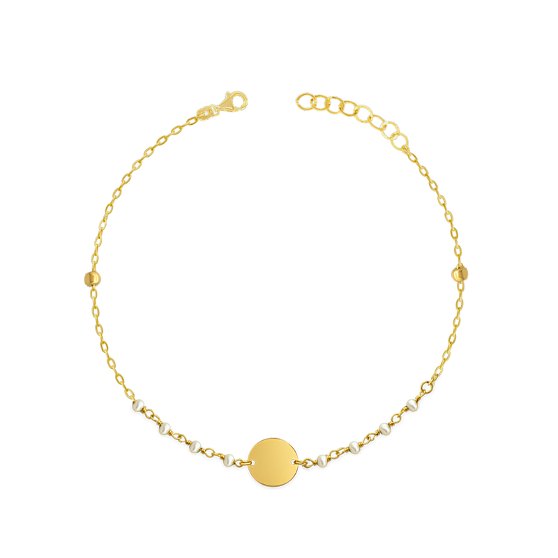 FLAT CIRCLES WITH BEADS GOLD BRACELET
