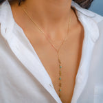 Y-SHAPE DROPPING CROSS & BEADS GOLD NECKLACE
