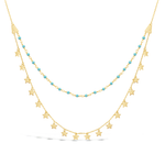 DOUBLE LINED BEADS AND STARS GOLD NECKLACE