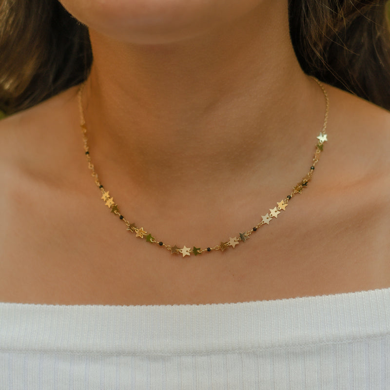 TINY STARS WITH BEADS GOLD NECKLACE