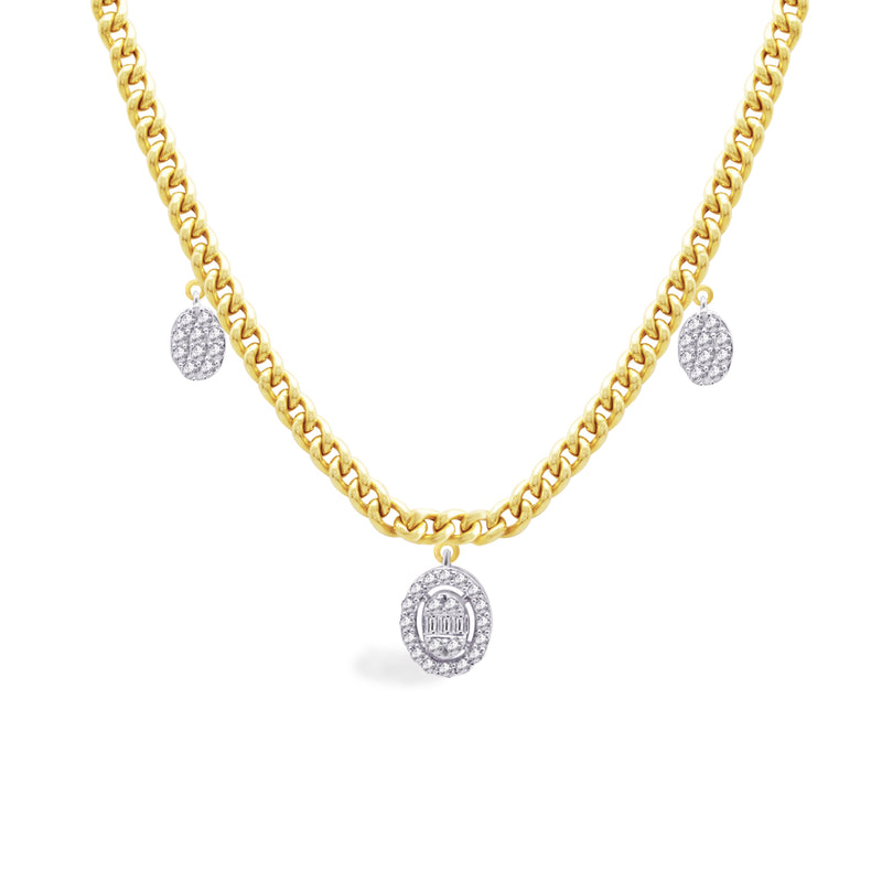 TRIO-OVALS IM CUBAN CHAIN DIAMOND NECKLACE