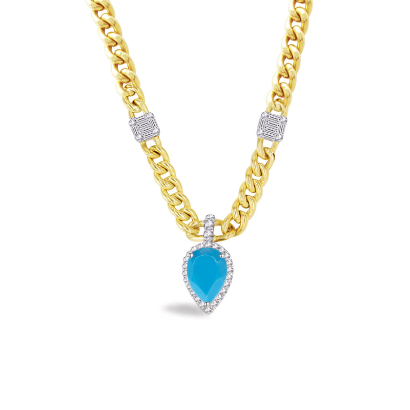 PEAR IN CUBAN CHAIN DIAMOND NECKLACE