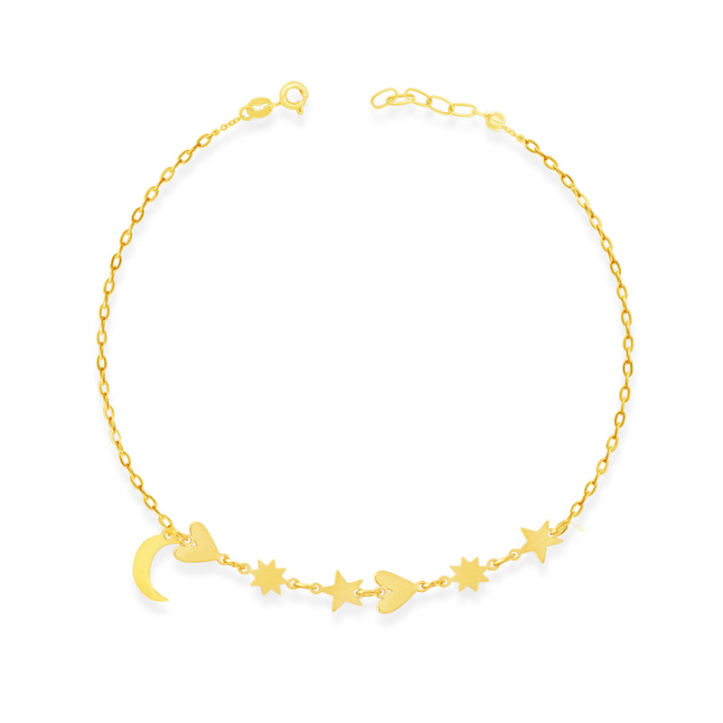 MODERN STARS AND MOON GOLD BRACELET
