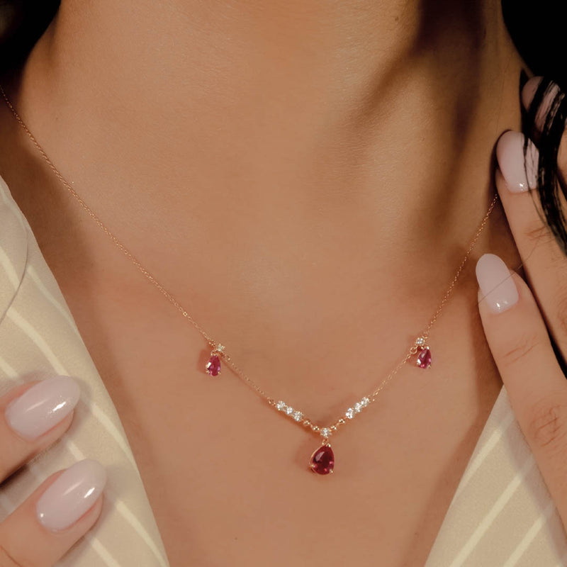 TRIO-RUBY DROPS DIAMOND NECKLACE