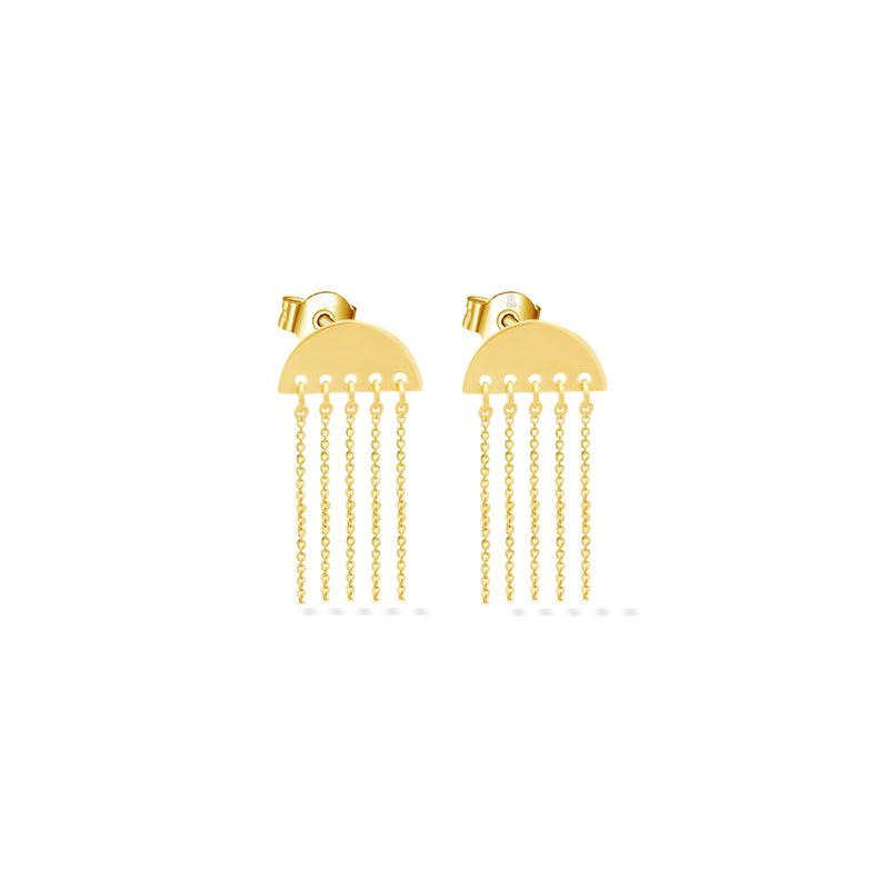 DROPPED CHAINS STUD GOLD EARRING