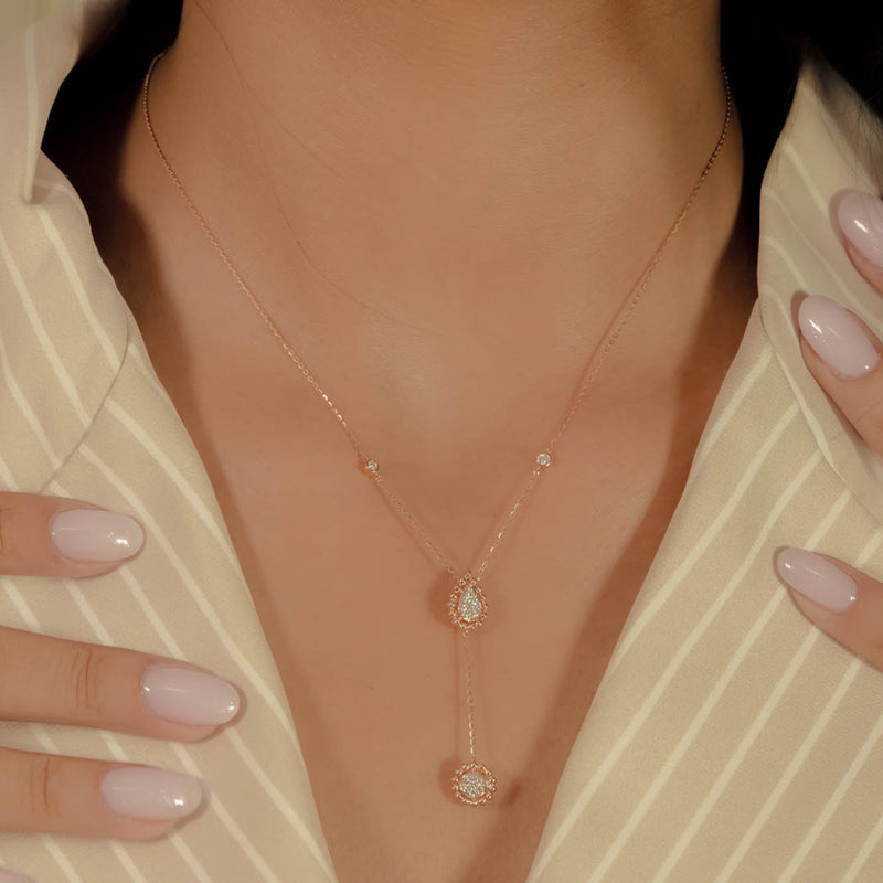 BEADED PEAR Y-SHAPE DIAMOND NECKLACE