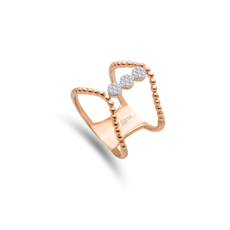 DUO LINED BEADED DIAMOND RING