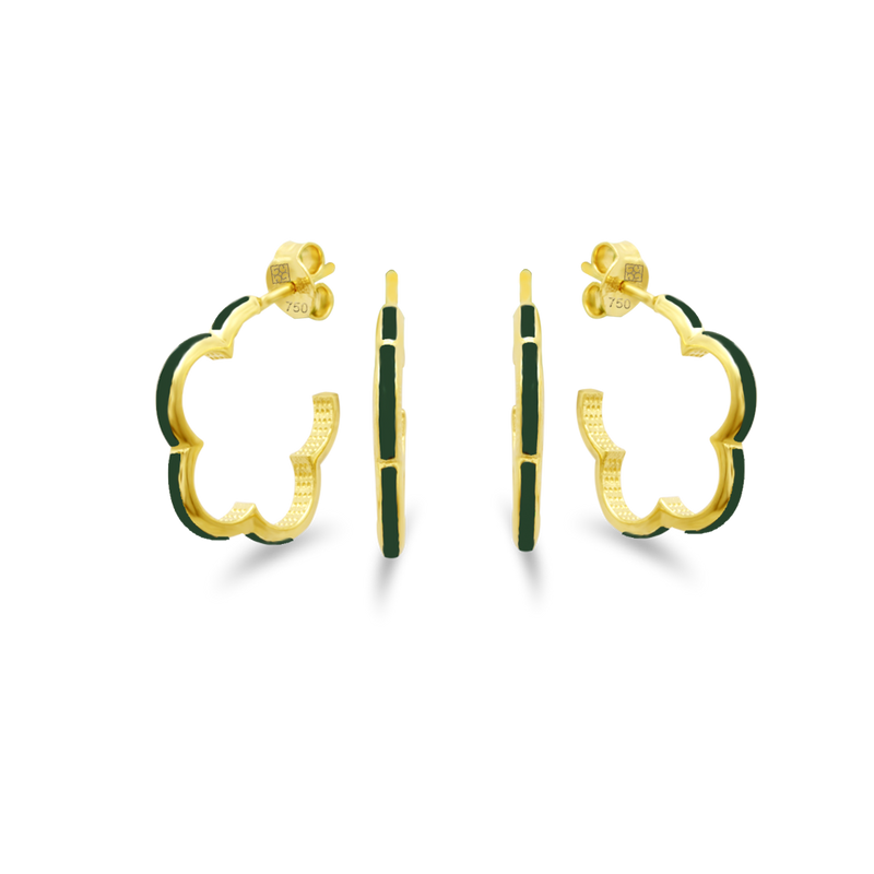 COLOURED FLOWER OPEN HOOP STUD GOLD EARRING