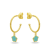 COLOURED FLOWER OPEN HOOP STUD GOLD EARRING