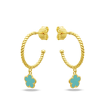 COLOURED FLOWER OPEN HOOP STUD GOLD EARRING