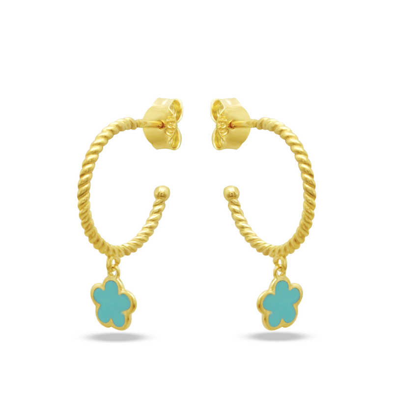 COLOURED FLOWER OPEN HOOP STUD GOLD EARRING