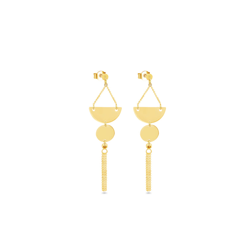 LINKED CIRCLE & CHAINS STUD GOLD EARRING