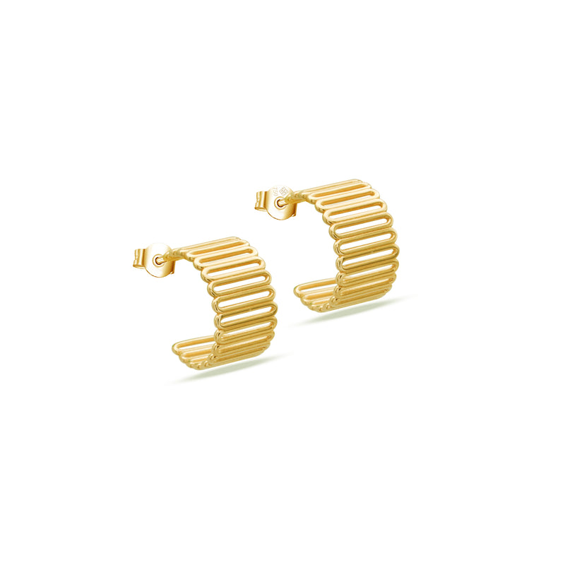 SPIRAL CURVED STUD GOLD EARRING