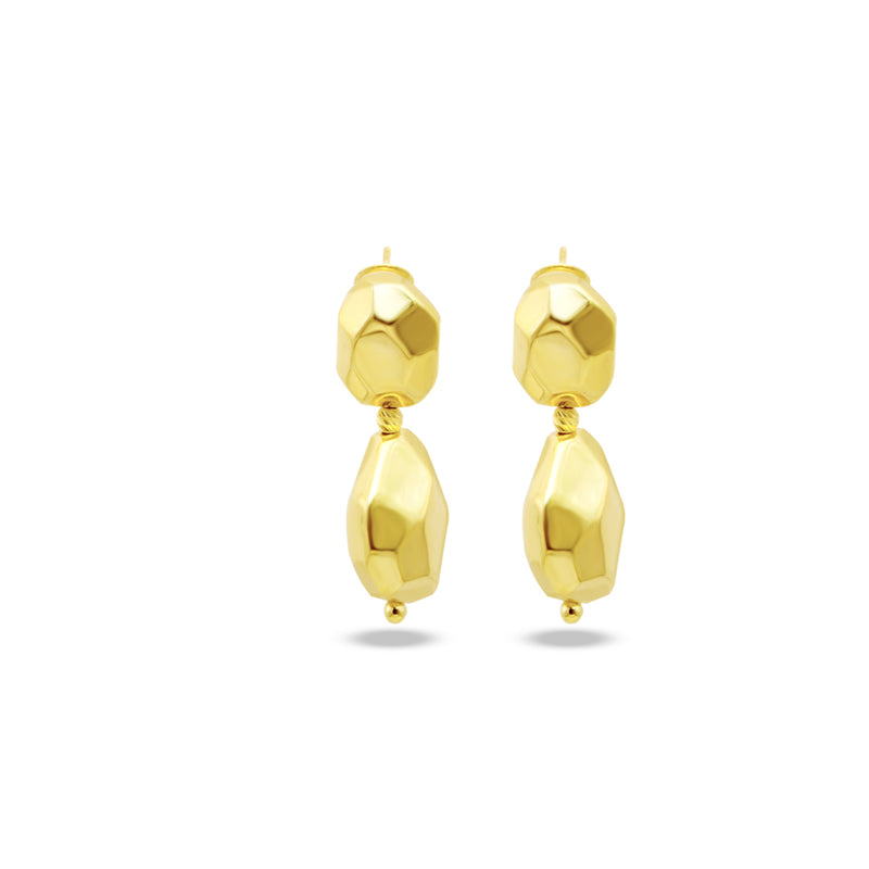 HAMMERED DROP STUD GOLD EARRING