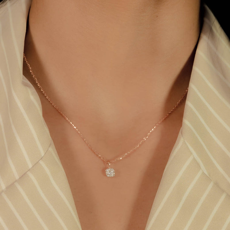 CURVED SQUARE PENDANT DIAMOND NECKLACE