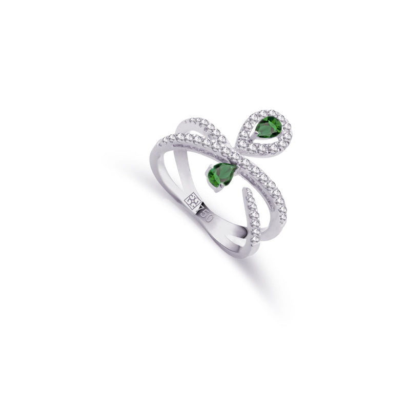 DUO EMERALD PEAR DIAMOND RING