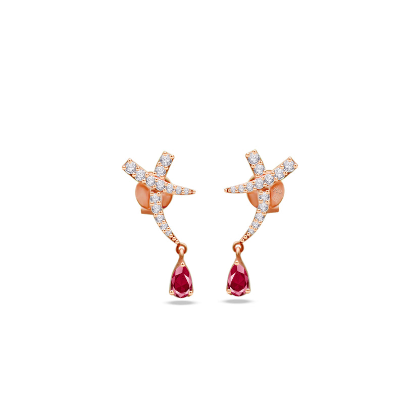 COLOURED X-SHAPE STUD DIAMOND EARRING