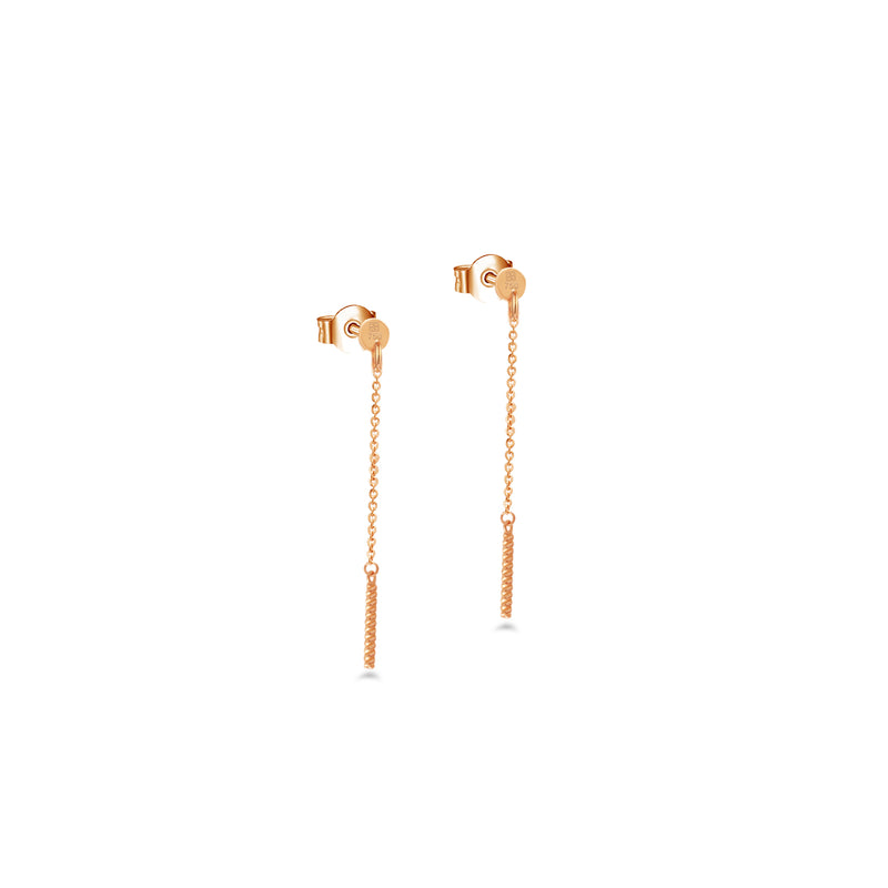 DANGLE ROSE ROPED CHAIN STUD GOLD EARRING