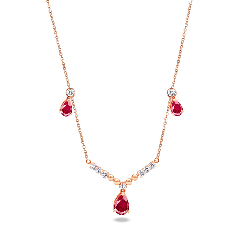 TRIO-RUBY DROPS DIAMOND NECKLACE
