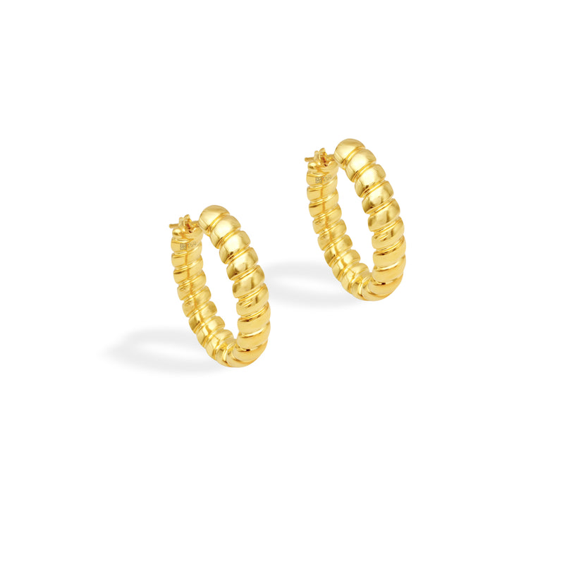 STRIPED ROUND HOOP GOLD EARRING