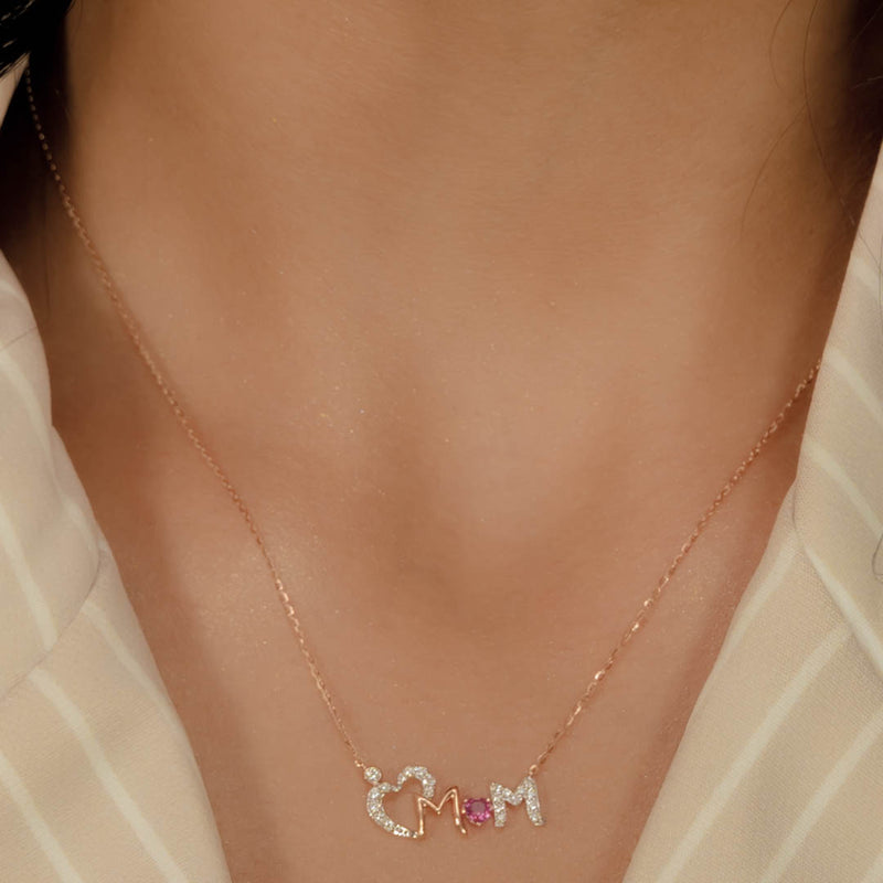"MOM" WITH HEART DIAMOND NECKLACE
