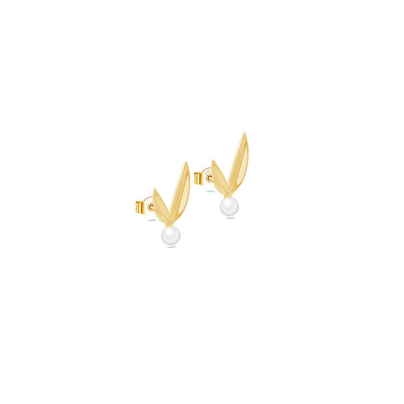 PEARL LEAF STUD GOLD EARRING