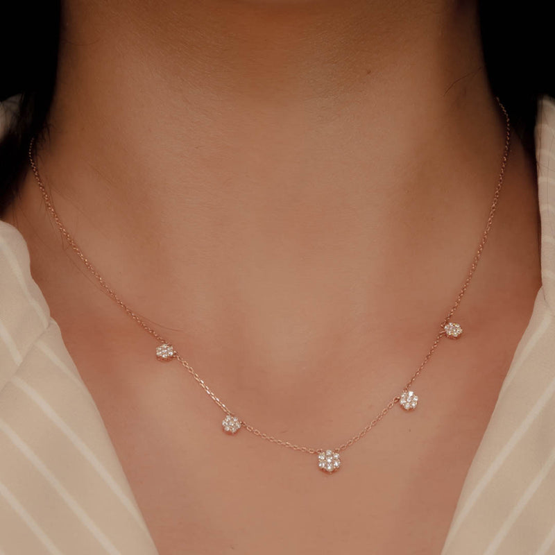 DROPPED FLOWER CLUSTERS DIAMOND NECKLACE