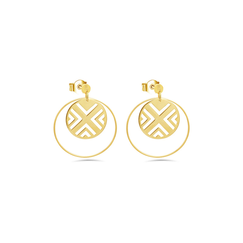 ENGRAVED DUO-CIRCLE STUD GOLD EARRING