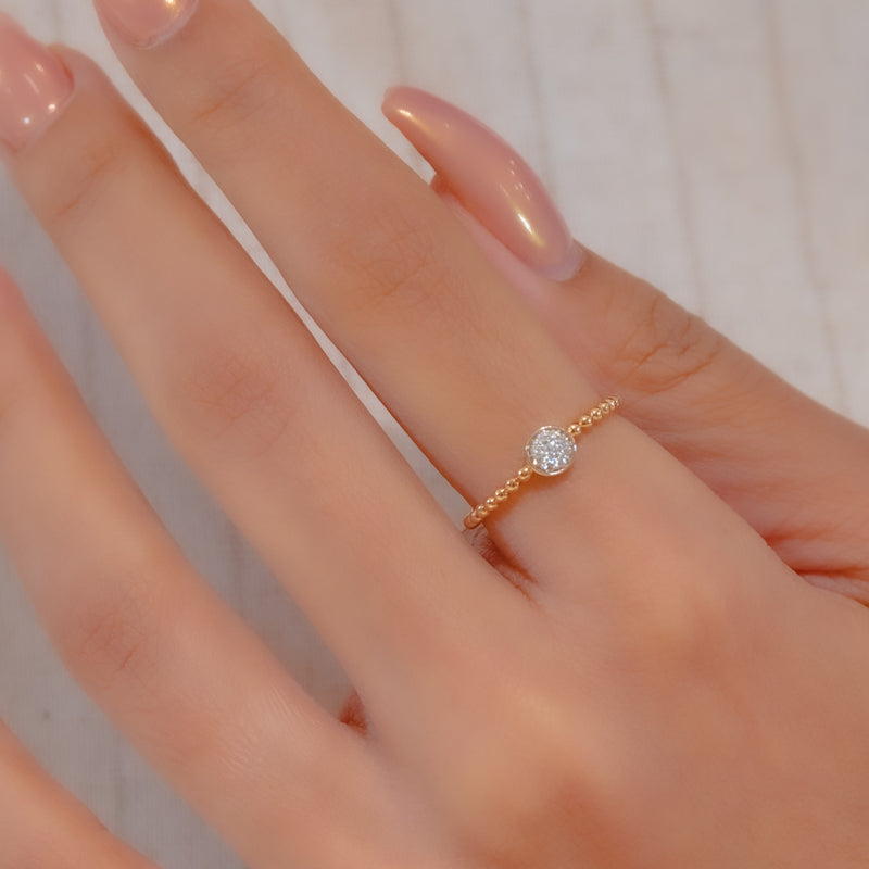 BEADED FRAMED CIRCLE DIAMOND RING