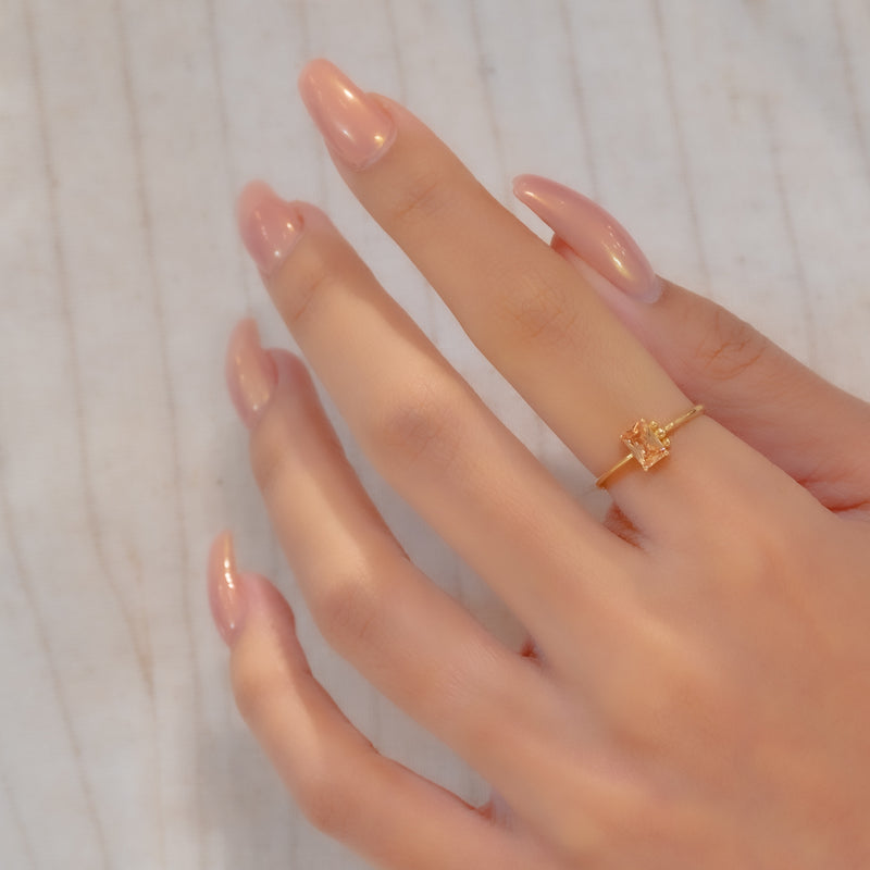 BEADED RECTANGLE STONE GOLD RING