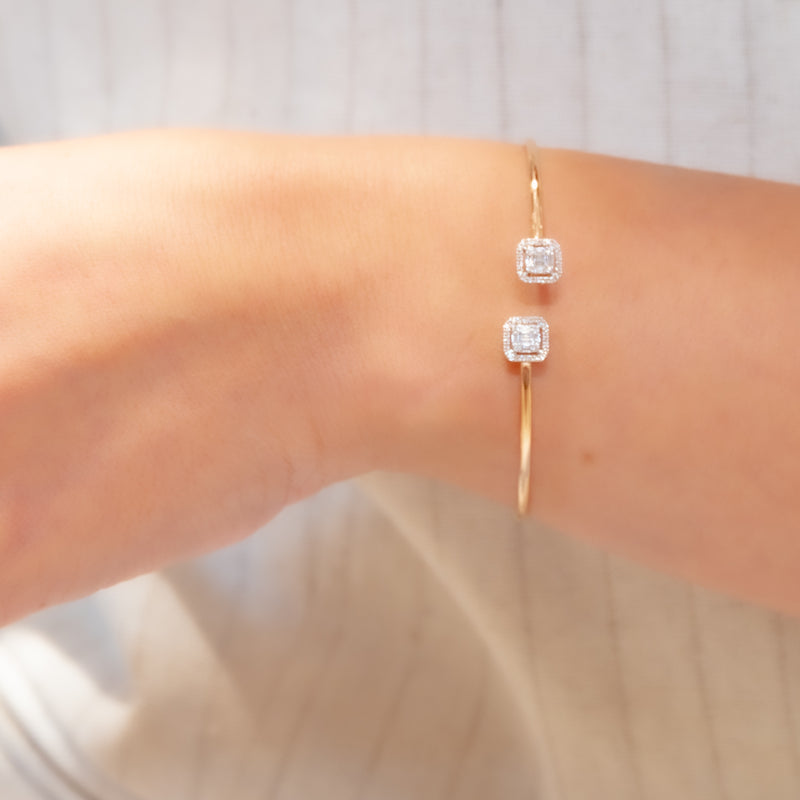 DUO-SQUARE BANGLE DIAMOND BRACELET