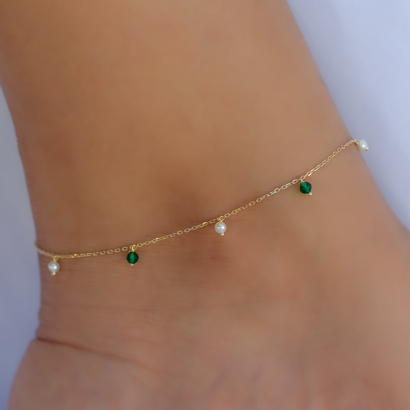 DROPPING BEADS AND PEARLS GOLD ANKLET