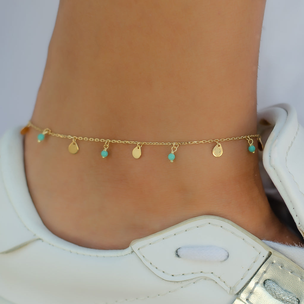 MIX OF BEADS & OVALS GOLD ANKLET
