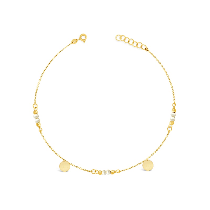 DAZZLING DROPPED CIRCLES & BEADS GOLD ANKLET