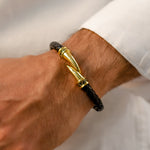 TUSKS BRAIDED LEATHER MEN GOLD BRACELET