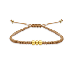 BROWN STRING WITH THREE BEADS GOLD BRACELET