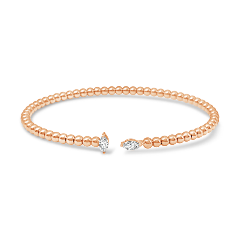 OPEN BEADED BANGLE WITH MARQUISE DIAMOND BRACELET