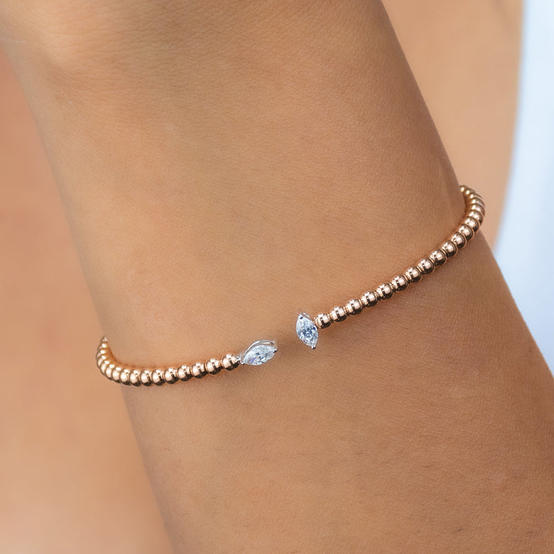 OPEN BEADED BANGLE WITH MARQUISE DIAMOND BRACELET