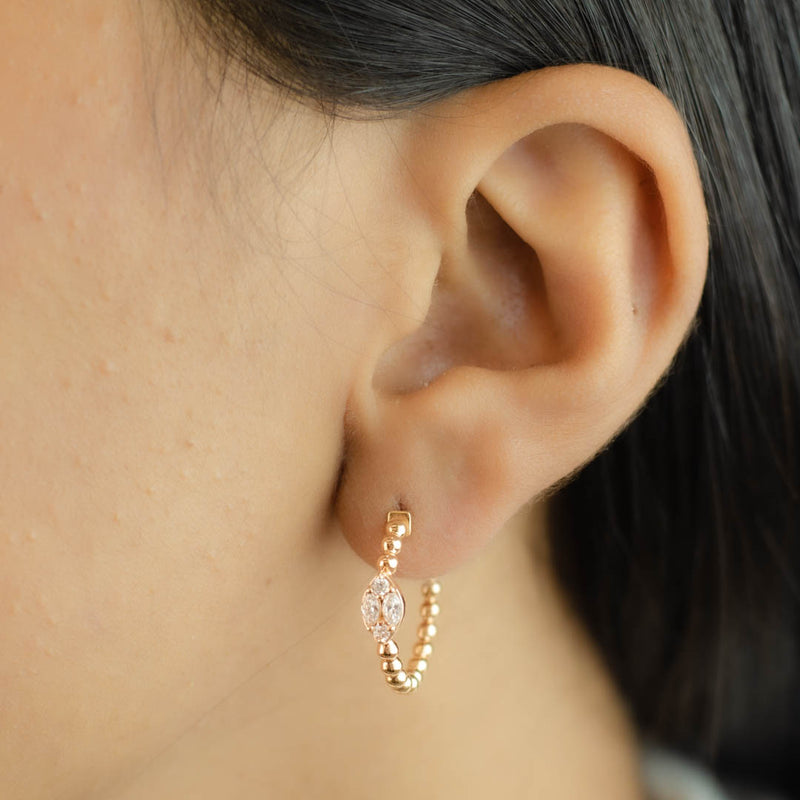 RADIANT BEADED HOOP DIAMOND EARRING