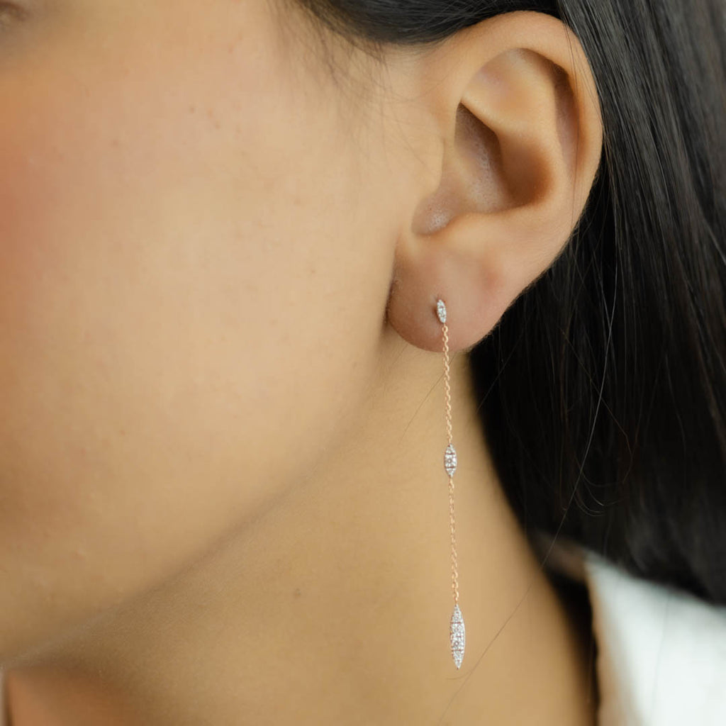 LONG RADIANT MARQUISE STUD DIAMOND EARRING