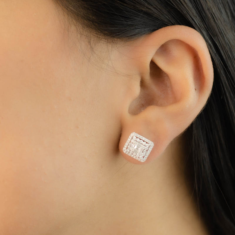 CUBIC SQUARE CLUSTER DIAMOND EARRING