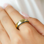 BLOWNED BAND WITH BLACK STONES GOLD RING