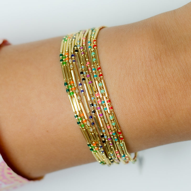 COLOURFUL SLEEK BEADS GOLD BRACELET