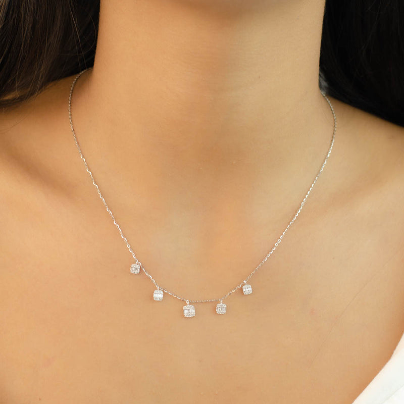 DROPPED SQUARES DIAMOND NECKLACE