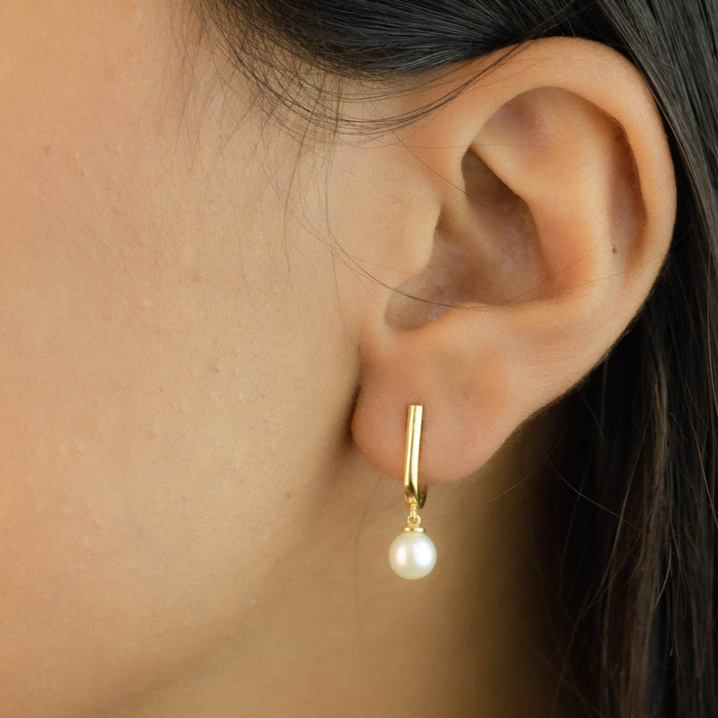 DROPPED PEARL ENGLISH LOCK GOLD EARRING