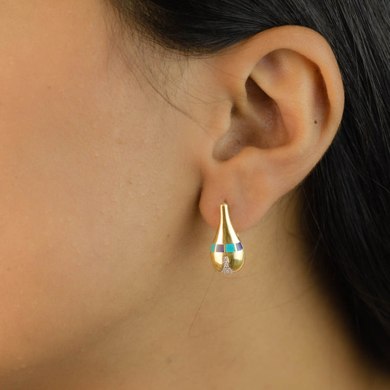 COLOURED TEARDROP STUD GOLD EARRING