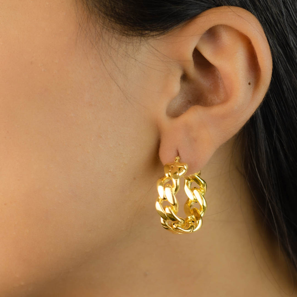 GOURMET LINKS HOOP GOLD EARRING