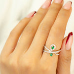 DUO EMERALD PEAR DIAMOND RING