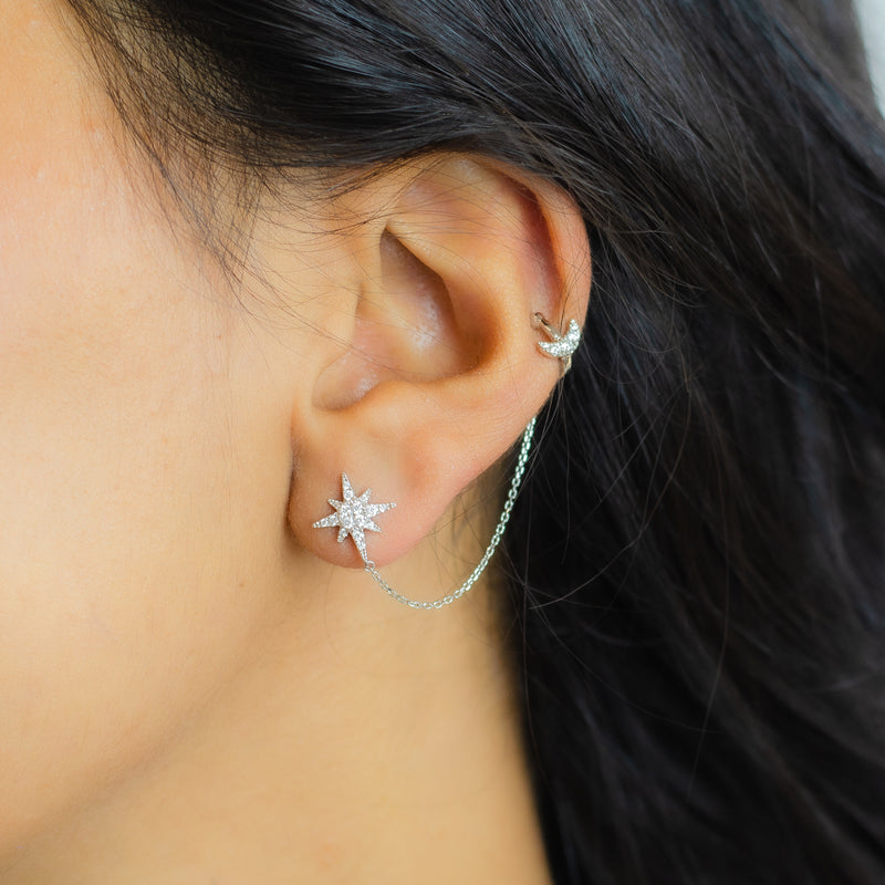 NORTH STAR WITH DANGLED CUFF DIAMOND EARRING