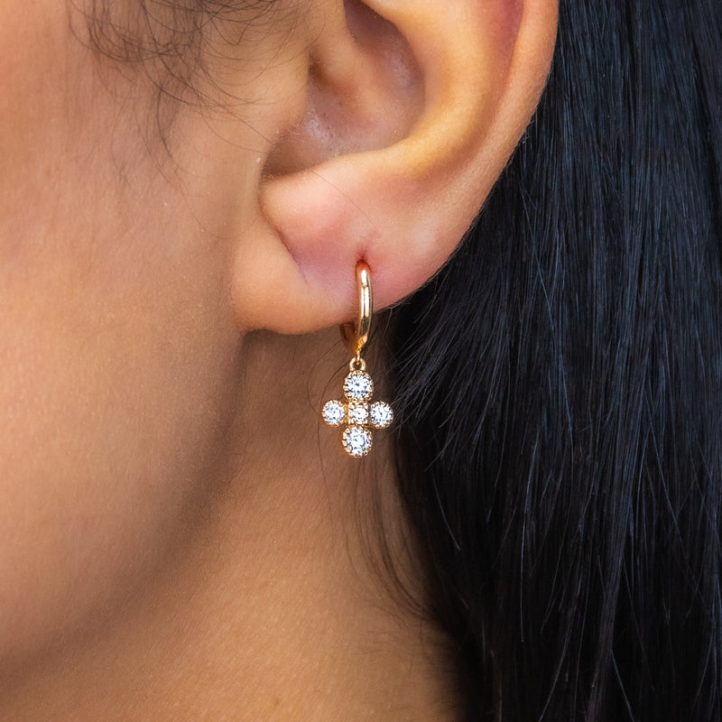 DROPPED CROSS HOOP DIAMOND EARRING